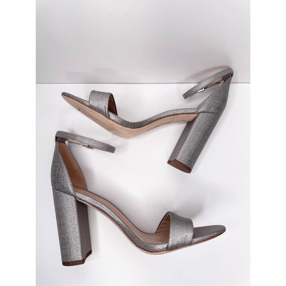 Sam‎ Edelman Sandals Womens Size 9.5 Silver Ankle Strap Metallic Block Heel - Picture 8 of 12